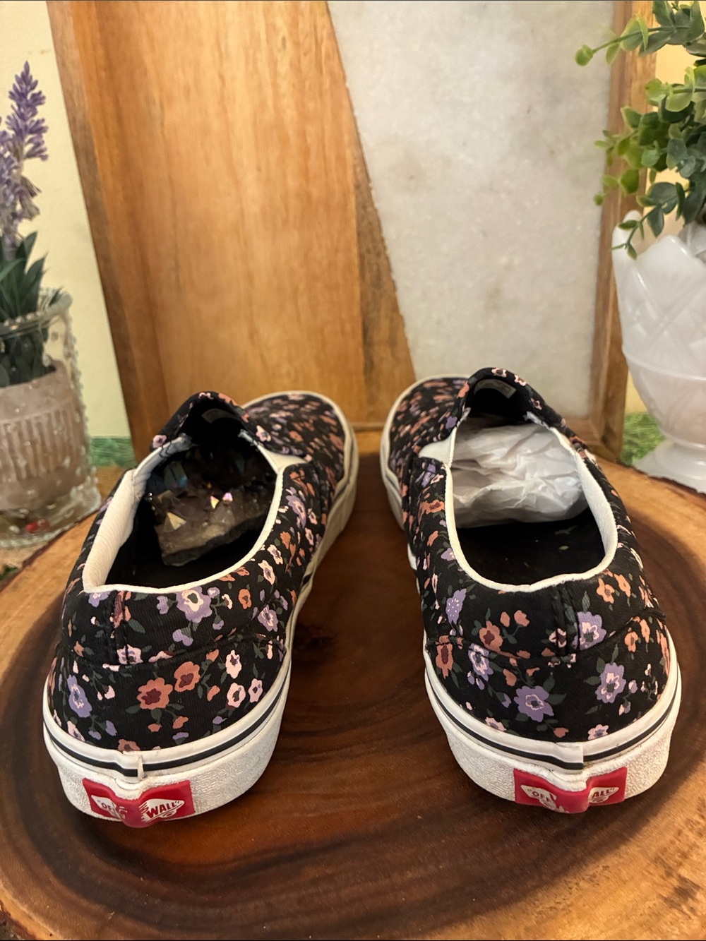 Vans Black Slip-On Sneakers with Pink & Lavender Floral Pattern - Picture 4 of 11